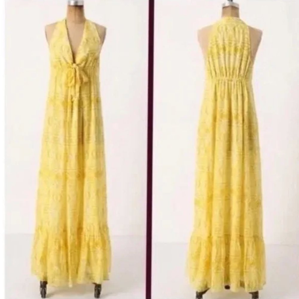 Anthropologie LiL Momento Boho Yellow Halter Maxi Dress